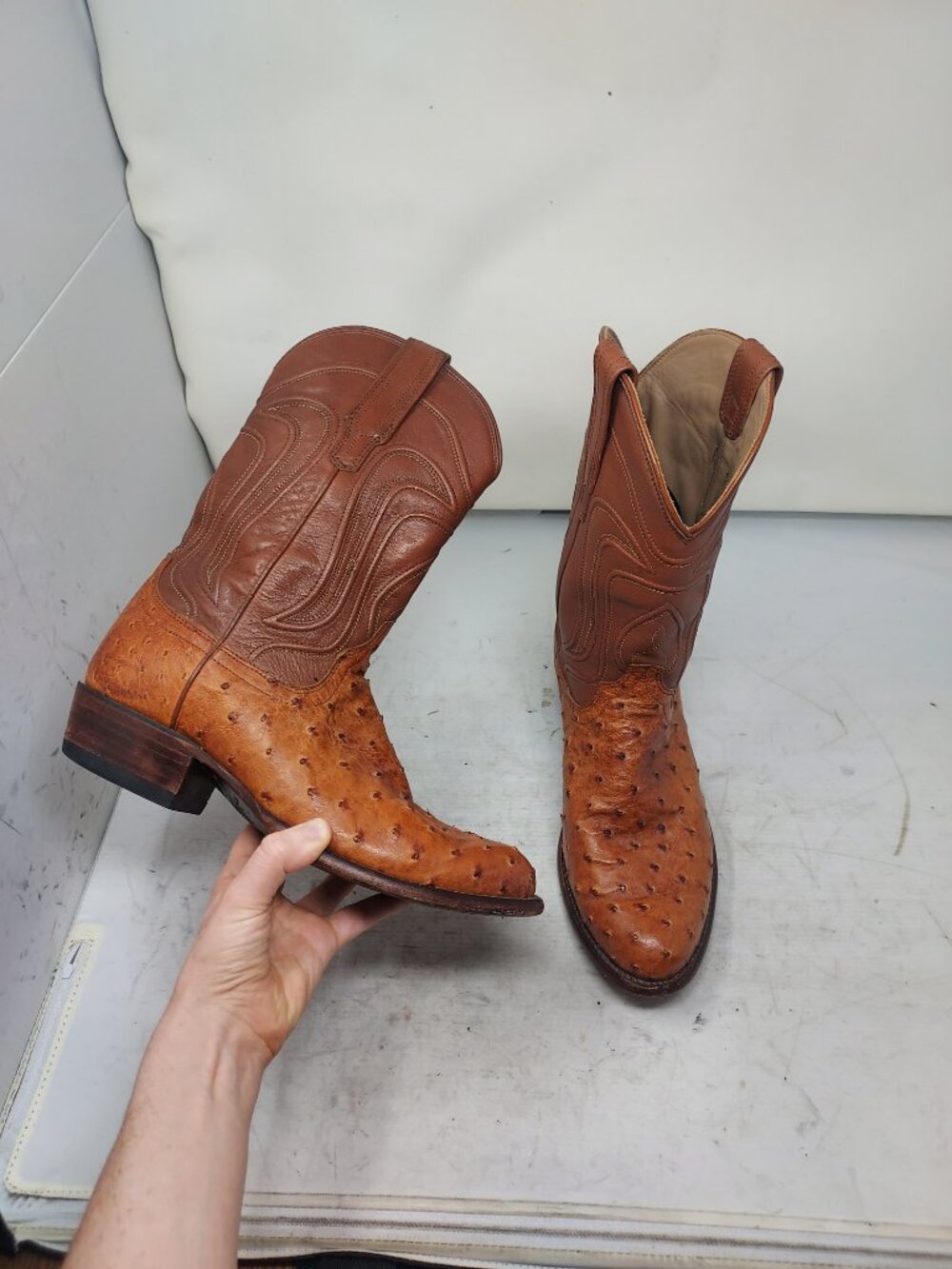 Tecovas The Earl Ostrich Peacan Brown Cowboy Boot
